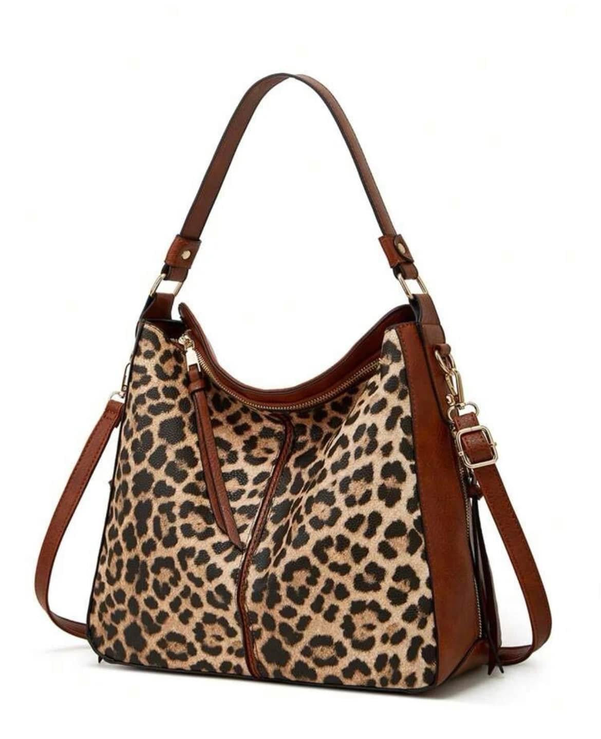 Women’s Beautiful PU Leather Brown Leopard Pattern Handbag